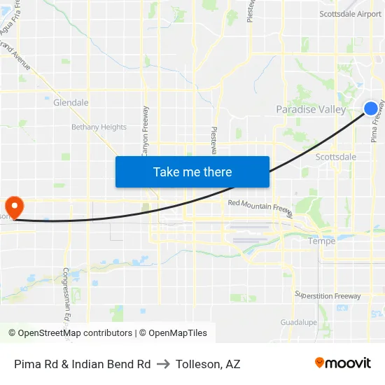 Pima Rd & Indian Bend Rd to Tolleson, AZ map