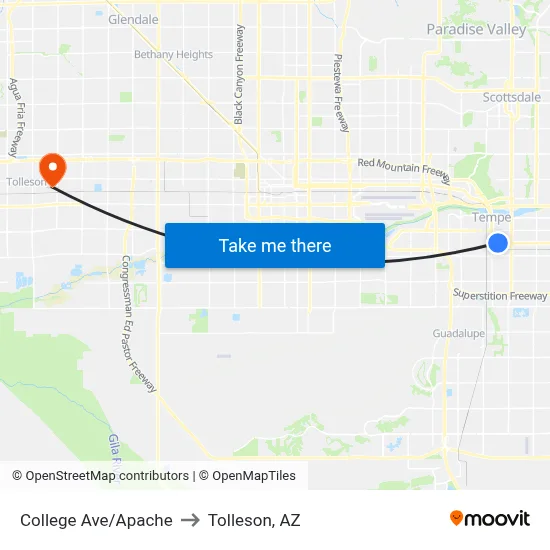 College Ave/Apache to Tolleson, AZ map