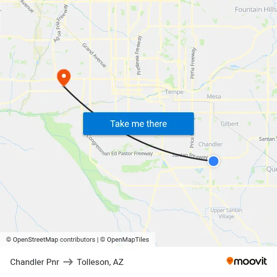 Chandler Pnr to Tolleson, AZ map