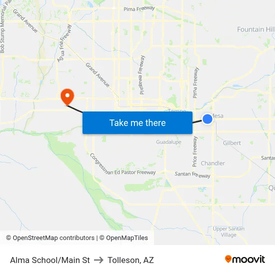 Alma School/Main St to Tolleson, AZ map