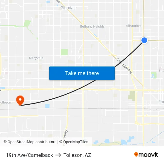 19th Ave/Camelback to Tolleson, AZ map