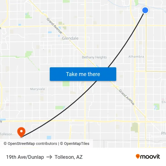 19th Ave/Dunlap to Tolleson, AZ map