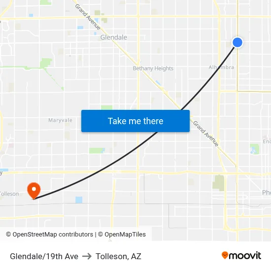 Glendale/19th Ave to Tolleson, AZ map