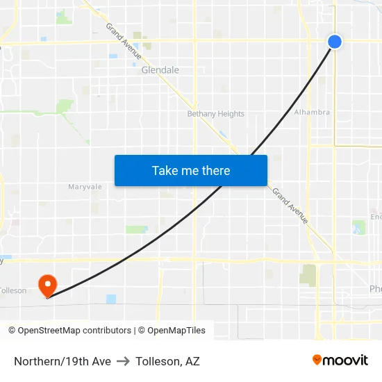 Northern/19th Ave to Tolleson, AZ map