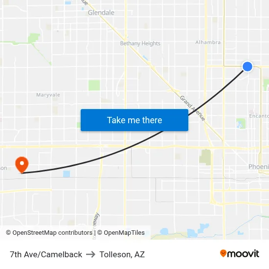 7th Ave/Camelback to Tolleson, AZ map