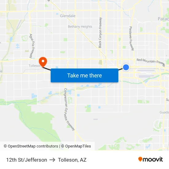 12th St/Jefferson to Tolleson, AZ map