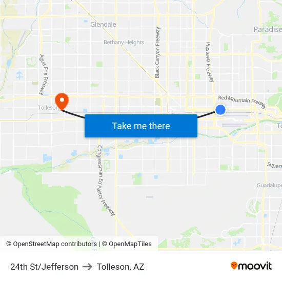 24th St/Jefferson to Tolleson, AZ map