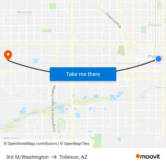 3rd St/Washington to Tolleson, AZ map