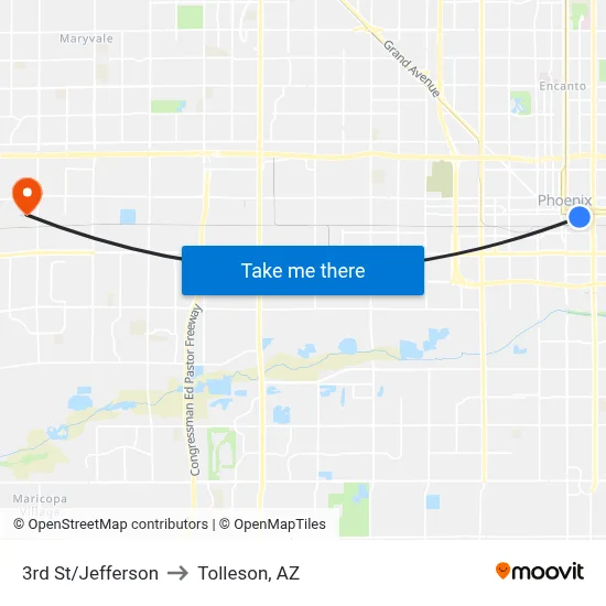 3rd St/Jefferson to Tolleson, AZ map