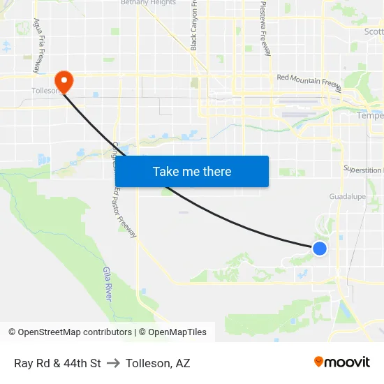 Ray Rd & 44th St to Tolleson, AZ map