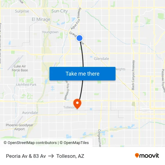 Peoria Av & 83 Av to Tolleson, AZ map