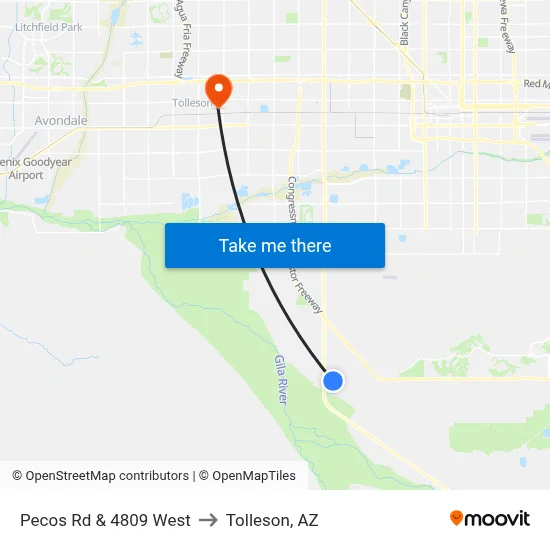 Pecos Rd & 4809 West to Tolleson, AZ map