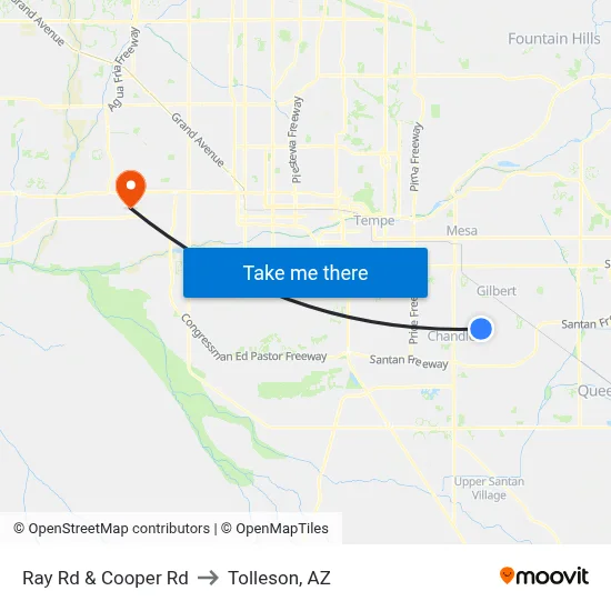 Ray Rd & Cooper Rd to Tolleson, AZ map