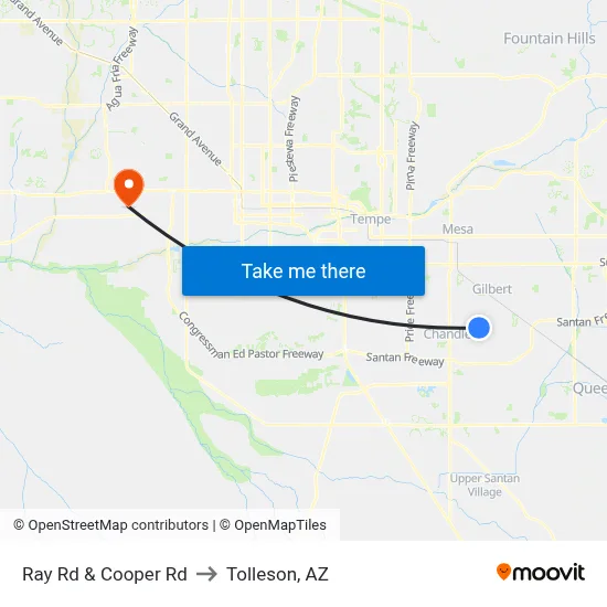 Ray Rd & Cooper Rd to Tolleson, AZ map