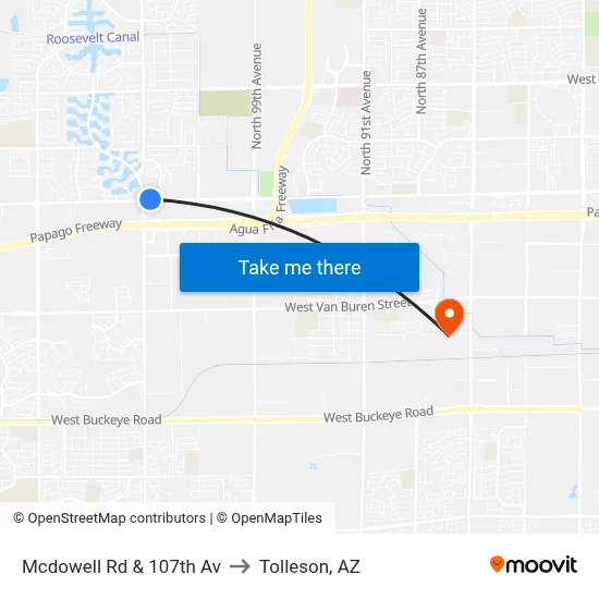 Mcdowell Rd & 107th Av to Tolleson, AZ map