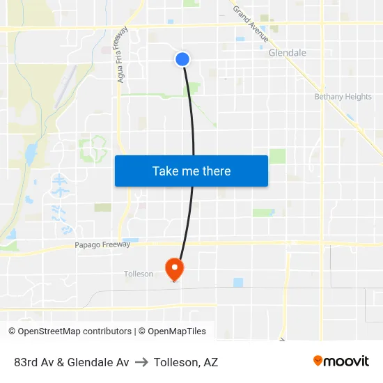 83rd Av & Glendale Av to Tolleson, AZ map