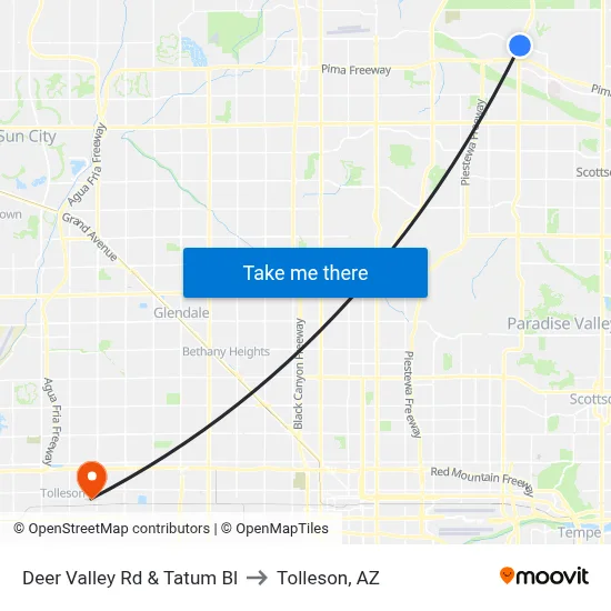 Deer Valley Rd & Tatum Bl to Tolleson, AZ map