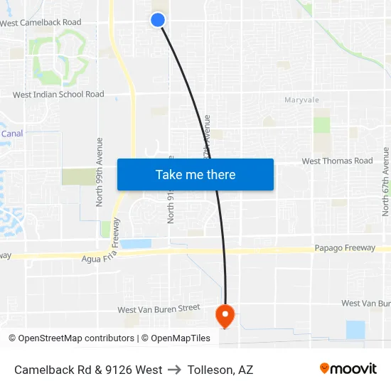 Camelback Rd & 9126 West to Tolleson, AZ map