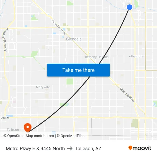Metro Pkwy E & 9445 North to Tolleson, AZ map