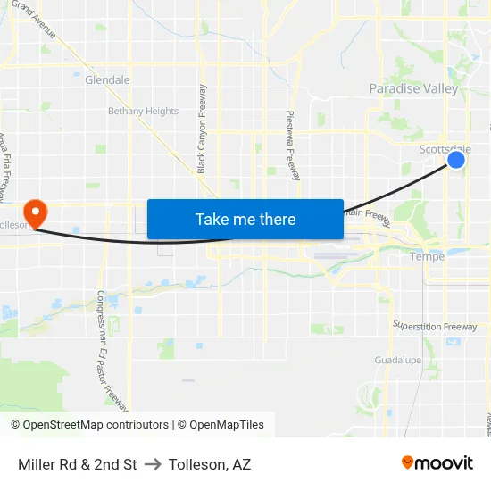 Miller Rd & 2nd St to Tolleson, AZ map