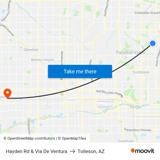 Hayden Rd & Via De Ventura to Tolleson, AZ map