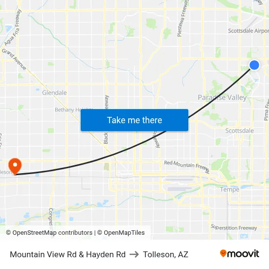 Mountain View Rd & Hayden Rd to Tolleson, AZ map