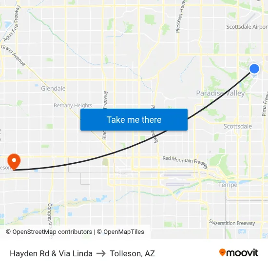 Hayden Rd & Via Linda to Tolleson, AZ map