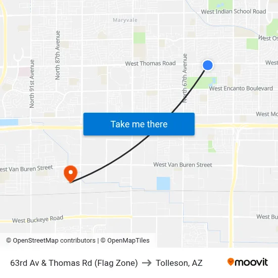 63rd Av & Thomas Rd (Flag Zone) to Tolleson, AZ map