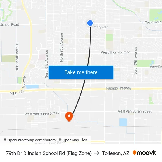 79th Dr & Indian School Rd (Flag Zone) to Tolleson, AZ map