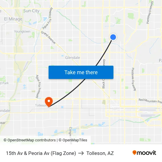 15th Av & Peoria Av (Flag Zone) to Tolleson, AZ map