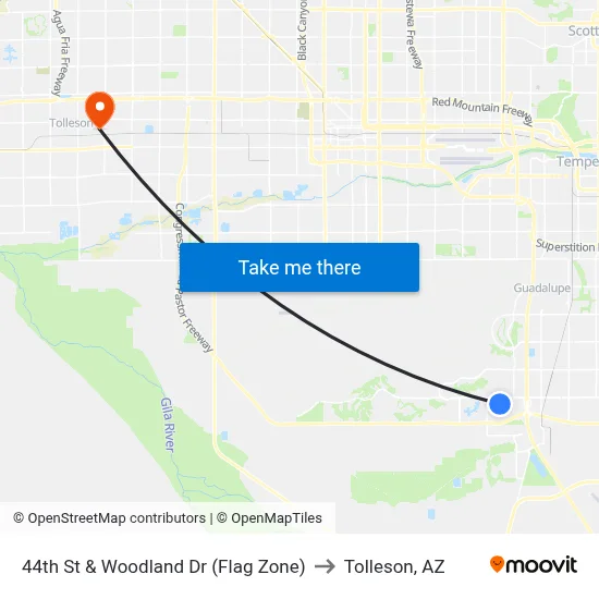 44th St & Woodland Dr (Flag Zone) to Tolleson, AZ map