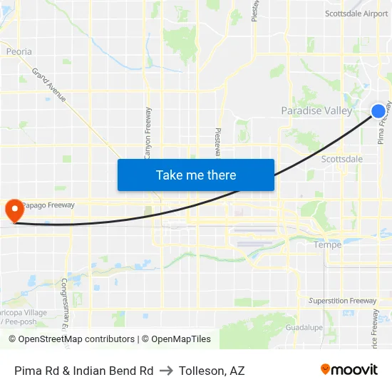 Pima Rd & Indian Bend Rd to Tolleson, AZ map