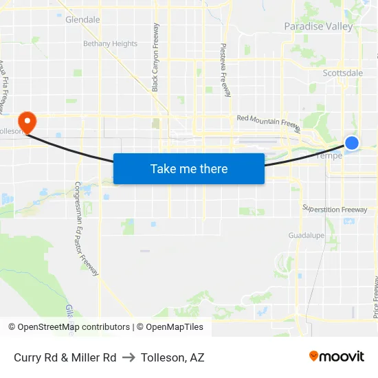 Curry Rd & Miller Rd to Tolleson, AZ map