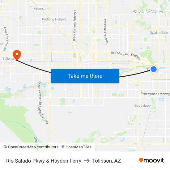 Rio Salado Pkwy & Hayden Ferry to Tolleson, AZ map