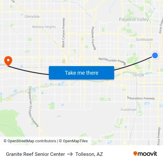 Granite Reef Senior Center to Tolleson, AZ map