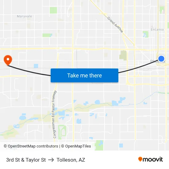3rd St & Taylor St to Tolleson, AZ map