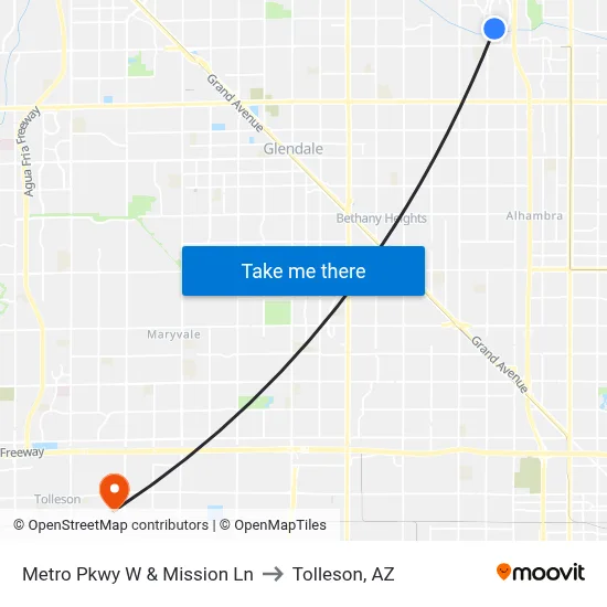 Metro Pkwy W & Mission Ln to Tolleson, AZ map