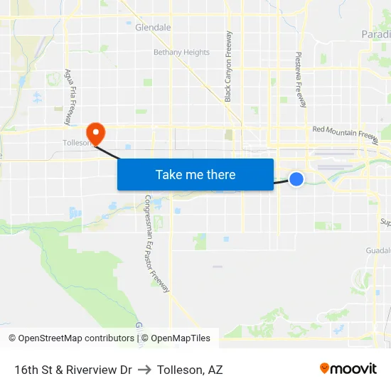 16th St & Riverview Dr to Tolleson, AZ map