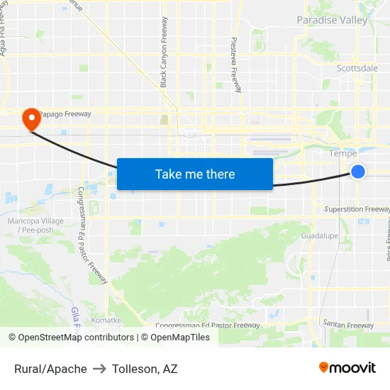 Rural/Apache to Tolleson, AZ map