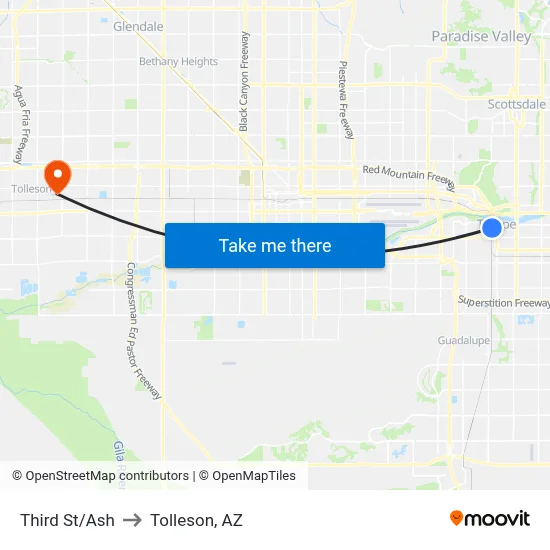 Third St/Ash to Tolleson, AZ map