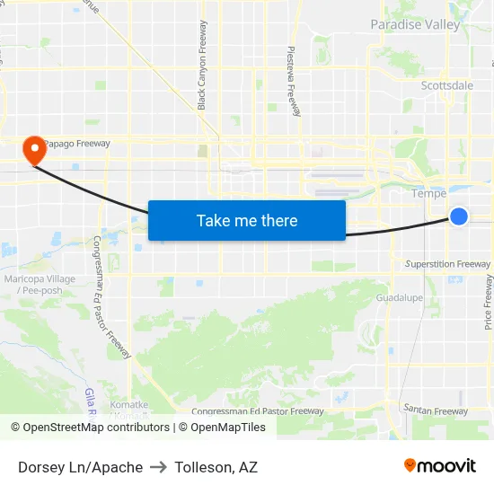 Dorsey Ln/Apache to Tolleson, AZ map