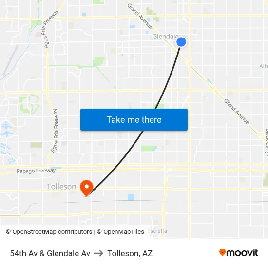 54th Av & Glendale Av to Tolleson, AZ map