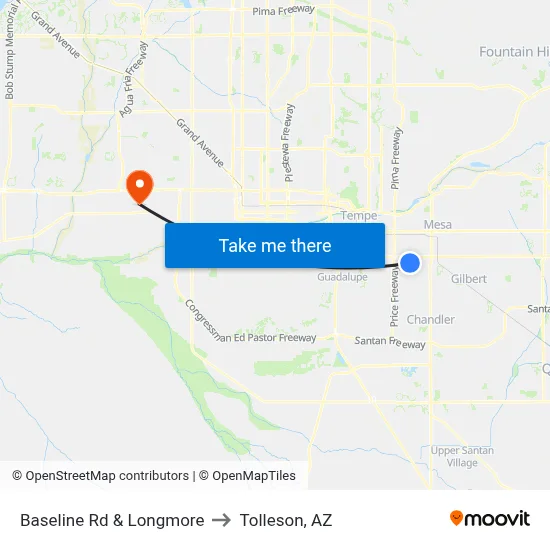 Baseline Rd & Longmore to Tolleson, AZ map