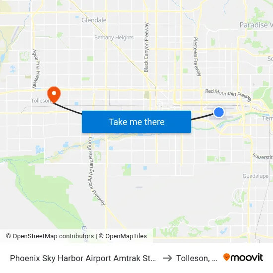 Phoenix Sky Harbor Airport Amtrak Station to Tolleson, AZ map