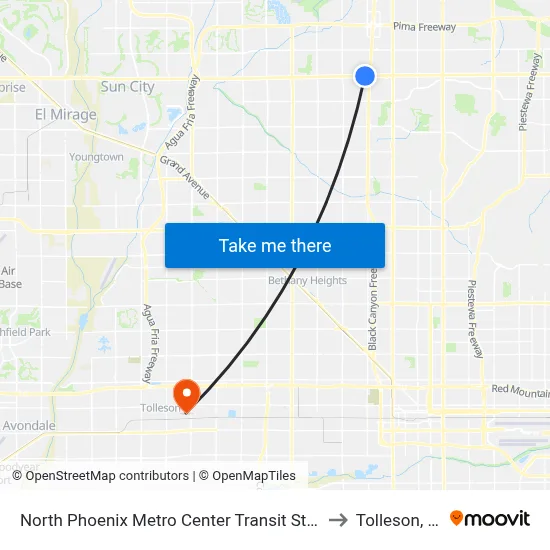 North Phoenix Metro Center Transit Station to Tolleson, AZ map