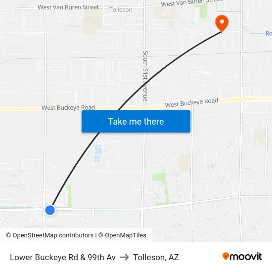 Lower Buckeye Rd & 99th Av to Tolleson, AZ map