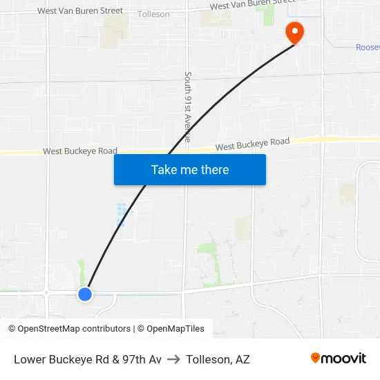 Lower Buckeye Rd & 97th Av to Tolleson, AZ map