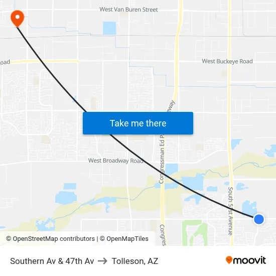 Southern Av & 47th Av to Tolleson, AZ map