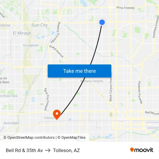 Bell Rd & 35th Av to Tolleson, AZ map