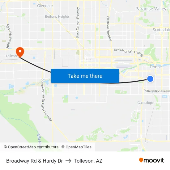 Broadway Rd & Hardy Dr to Tolleson, AZ map